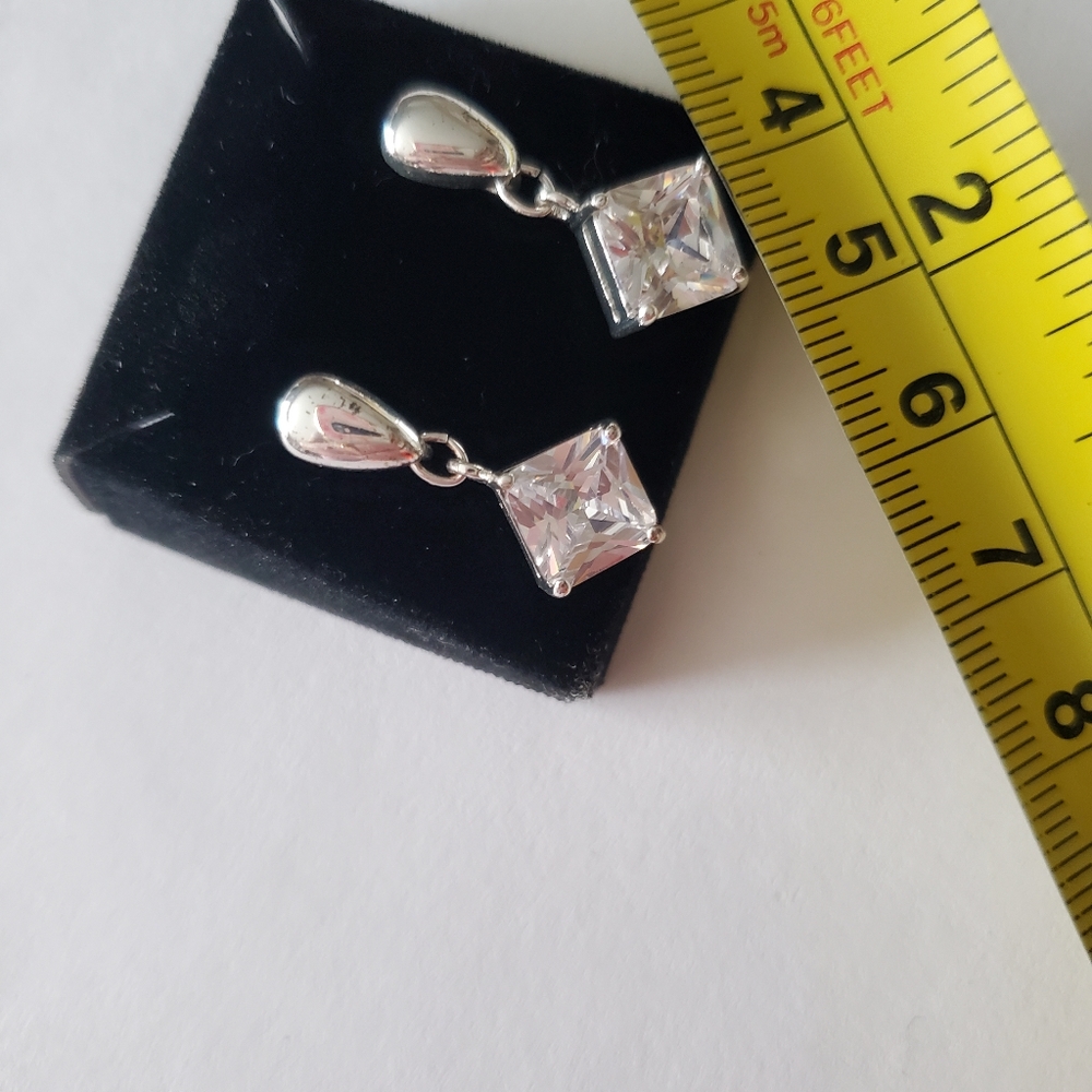 Square cut Rhinestone Drop Earrings - Picture 6 of 9